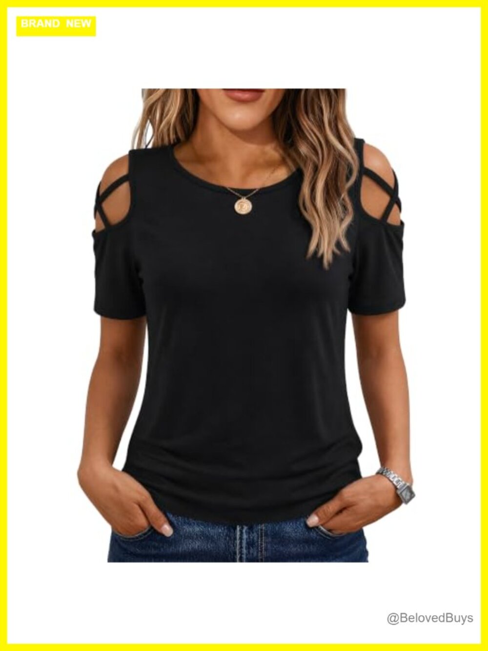 Women's Cold Shoulder Tunic Top Short Sleeve High-Low Scoop Neck Loose Fit